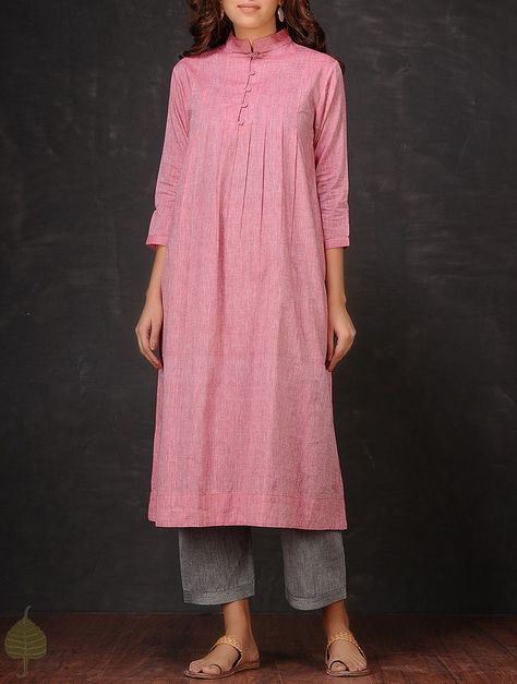 Buy Pink Pleated Mangalgiri Cotton Kurta by Jaypore Women Kurtas Online at Jaypore.com Khadi Kurta, डिजाइनर कपड़े, Kurta Style, Kurti Patterns, Salwar Designs, Long Kurti Designs, Cotton Kurti Designs, Salwar Kamiz, Cotton Dupatta