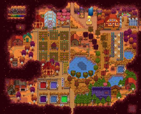 Stardew Farms, Forest Farm, Stardew Valley Layout, Stardew Valley Tips, Stardew Valley Farms, Instagram Username Ideas, Farm Plans, Farm Layout, Forest Hill