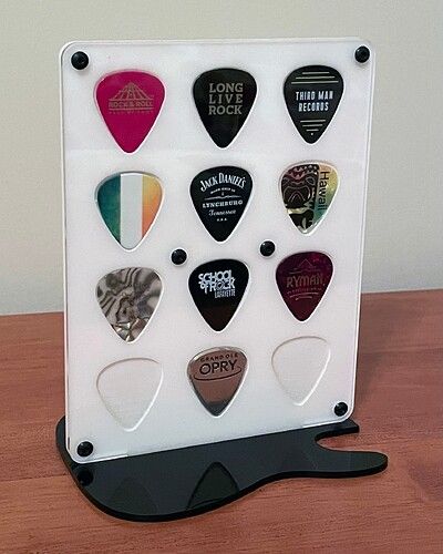 Guitar Pick Display Diy, Concert Merch Display, Guitar Pick Display, Concert Memorabilia Display, Concert Decor, Guitar Decor, Music Furniture, Memorabilia Display, Guitar Store