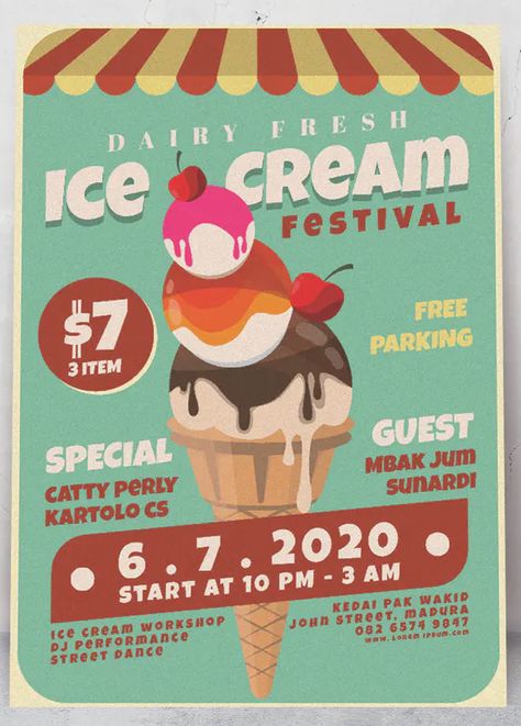 Ice Cream Festival Poster, Vintage Ice Cream Poster, Ice Cream Design Poster, Ice Cream Poster Advertising, Ice Cream Flyer Design, Gelato Poster, Ice Cream Poster Design, Ice Cream Advertisement, Creative Advertising Poster