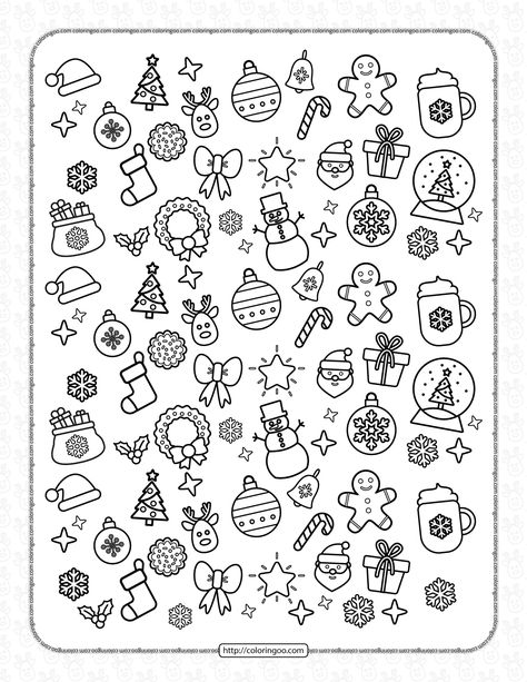 Printable Christmas Doodles Coloring Page 1 Draw Christmas Doodles, Christmas Coloring Pages Free, Reindeers Christmas, Christmas Ornament Coloring Page, Draw Christmas, Christmas Layout, Free Christmas Coloring Pages, Easy Christmas Ornaments, Cute Easy Doodles