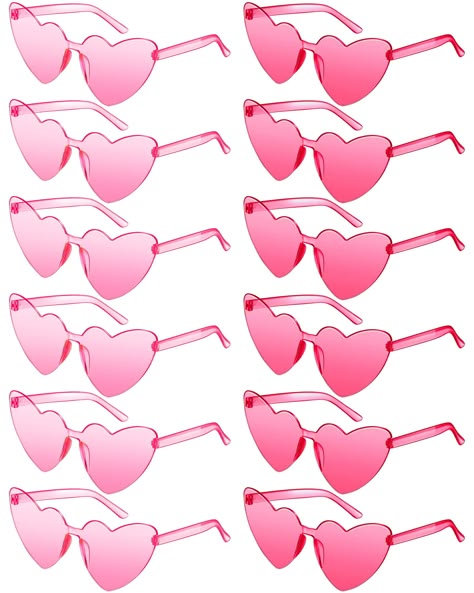 PRICES MAY VARY. Imported Plastic frame Plastic lens Non-Polarized Lens width: 2.76 inches Lens height: 60 millimeters Bridge: 22 millimeters Arm: 140 millimeters Heart Sunglasses Bachelorette Party: Mod style fashion heart shaped design, beautiful and adorable, various colors and sufficient quantity are convenient to match your different occasion needs,great choices for party and daily wearing Quality material: Come with 6pack pink heart glass and 6 pack rose red heart sunglass. These heart sha Sunglasses Party Favor, Bachelorette Sunglasses, Fun Sunglasses, Barbie Theme Party, Heart Shaped Glasses, Party Glasses, Heart Glasses, Hot Pink Roses, Barbie Theme