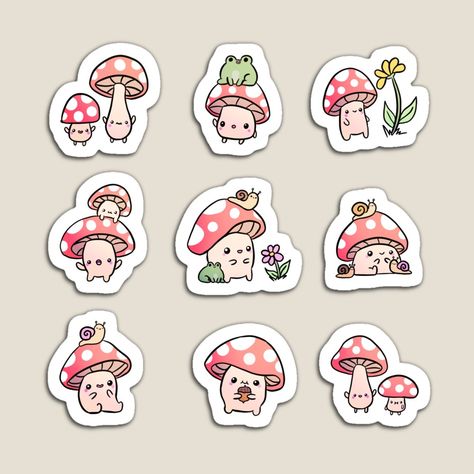 Cartoon Mushrooms, Sticker Design Ideas, Emoji Stickers Iphone, Cartoon Mushroom, Sticker Design Inspiration, Mushroom Drawing, Black And White Stickers, Scrapbook Printing, Kawaii Illustration