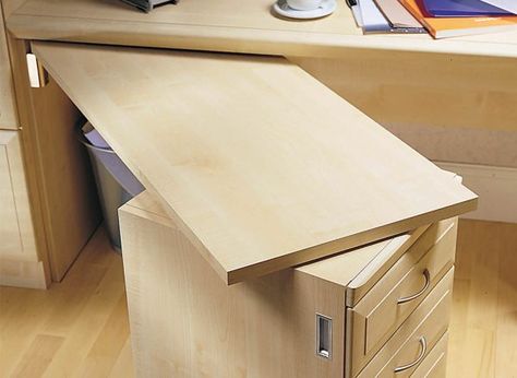 Slide Out Desk, Expandable Desk, Desk Spaces, Fold Out Desk, Hidden Desk, Mobile Desk, Folding Desk, Office Inspo, Study Bedroom