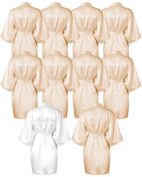 PRICES MAY VARY. Sufficient Quantity: our package contains wedding robe set, including 1 white bridal robe, 8 champagne bridesmaid robes and 1 champagne maid of honor robe, the quantity can meet the needs of the bride and multiple bridesmaids Comfortable Material: white bride robes are made of polyester material; They are soft, breathable, easy to dry and not easy to hook, and the polyester robes are the least abrasive, so they will make your skin feel smooth and comfortable Exquisite Design: wh Robe Bridesmaids, White Bridal Robe, Bridesmaids Robes, Wedding Robes, Rose Gold Bridesmaid, Wedding Slippers, Bridal Favors, Black Bridesmaids, Bridal Party Robes