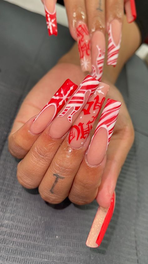 Baddie Christmas Nails Long, Christmas Baddie Nails, Extra Christmas Nails, Baddie Christmas Nails, Money King, Extra Long Nails, Nail Art Christmas, Bday Nails, Long Gel Nails