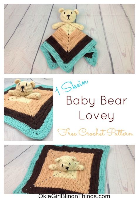 Baby Bear Lovey - Free Crochet Pattern - OkieGirlBling'n'Things Crochet Lovey Free Pattern, Bear Lovey, Carnival Ideas, Bear Patterns, Crochet Bear Patterns, Lovey Pattern, Crochet Lovey, Bear Blanket, Baby Crochet Patterns Free