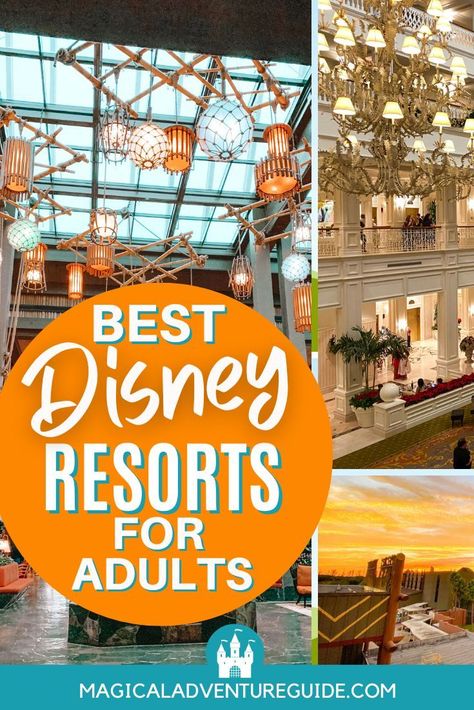 Find out which Disney resorts we think are best for adult guests, so you can enjoy an amazingly magical vacation. Best Disney Resorts, Best Disney World Resorts, Disney Deluxe Resorts, Disney Value Resorts, Caribbean Beach Resort Disney, Disney World For Adults, Polynesian Village Resort, Disney World Hotels, Disney Trip Planning