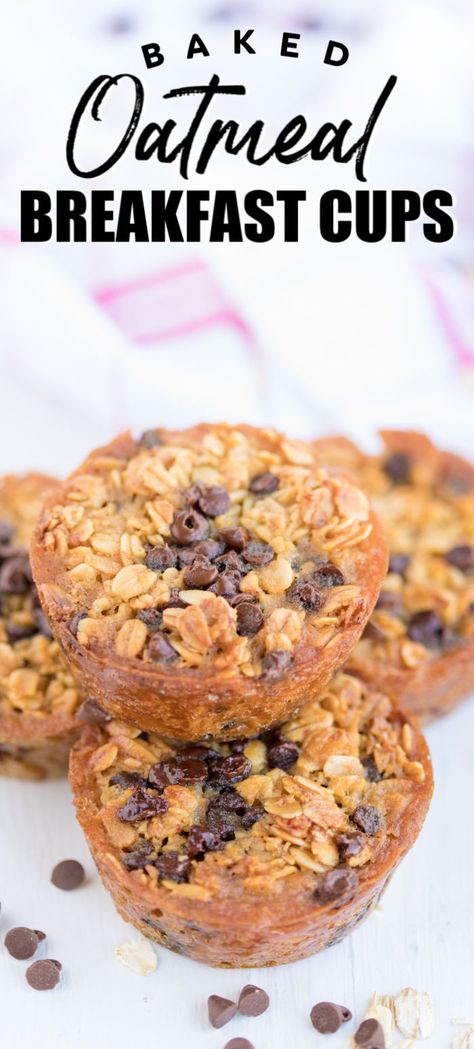 Baked Oatmeal Chocolate Chip, Baked Oatmeal Chocolate, Oatmeal Breakfast Cups, Chocolate Chip Breakfast, Baked Oatmeal Cups, Baked Oatmeal Recipes, Oatmeal Cups, Oatmeal Chocolate Chip, Healthy Food Facts