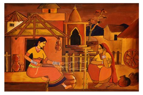 Village Composition 2D Design Colour Drawing Shashi Kant Picture Composition Drawing, Daily Life Composition Painting, Pictorial Composition Painting, 2d Design Composition Painting, Village Composition, Pictorial Painting, 2d Design Composition, Pictorial Drawing, Pictorial Composition