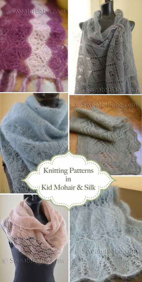 Gorgeous Knitting Patterns in Kid Mohair and Silk. So many lovely options! Silk Knitting Patterns, Mohair Projects, Knitting Mohair, New Knitting Patterns, Intermediate Knitting Patterns, Advanced Knitting, Mohair Scarf, Knit Vest Pattern, Mohair Knit