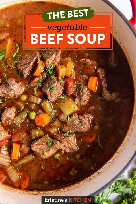 Best Vegetable Beef Soup, Beef Soup Crockpot, Easy Vegetable Beef Soup, Homemade Vegetable Beef Soup, Veggie Soup Recipes, Hearty Soup Recipes, Easy Beef Stew, Beef Soup Recipes, Homemade Soup Recipe