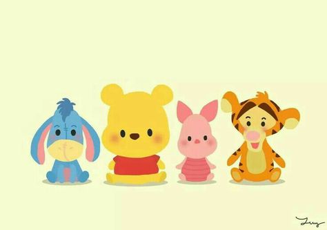 Baby Eeyore, Baby Pooh, Baby Piglet, and Baby Tigger.  "Winnie the Pooh and Friends" Ipad Journaling, Piglet Disney, Lindo Disney, Winnie The Pooh Drawing, Disney Cuties, Winnie The Pooh Pictures, 동화 삽화, Cute Winnie The Pooh, Cute Disney Drawings