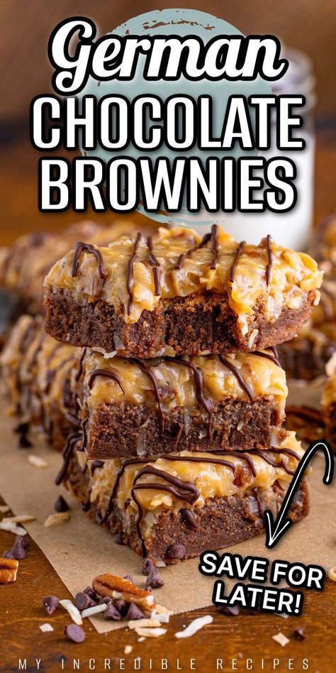 Easy Travel Dessert Recipes, Comfort Sweets, Chocolate Dessert Bar, German Chocolate Brownies, Brownie Bars, Best Brownie Recipe, German Baking, Best Chocolate Desserts, Brownie Ingredients