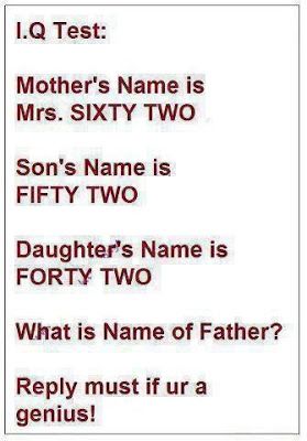 I.Q Test: Mother's Name is Mrs. SIXTY TWO | with ANSWER - #ForwardJunction #WhatsAppForwards #BrainTeaser Intelligence Quizzes, Math Riddles With Answers, Logic Questions, Math Riddles Brain Teasers, Funny Quiz Questions, Funny Brain Teasers, Iq Test Questions, Funny Riddles With Answers, Tricky Riddles With Answers