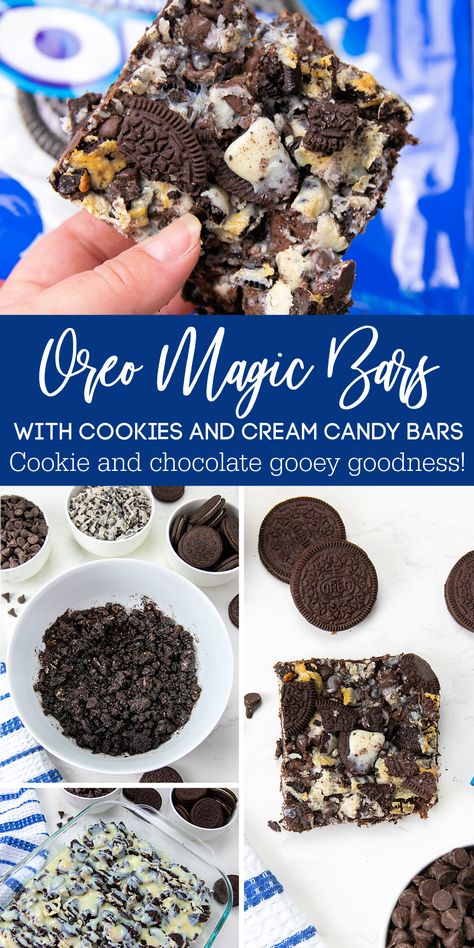 Oreo Marshmallow Bars, Hershey Bar Cakes, Cookies And Cream Bars, Chocolate Dessert Bar, Chocolate Bar Recipe, Candy Bar Cookies, Magic Cookie Bars, Magic Bars, Sweet Magic