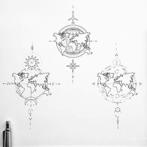 World Map Tattoos, Globe Tattoos, Map Tattoos, Men Tattoos, Muster Tattoos, Geometric Tattoo Design, Inspiration Tattoos, Tiny Tattoo, 문신 디자인