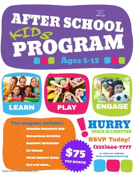 After School Program Schedule, After School Program Ideas, After School Daycare, After School Club Activities, Childcare Facility, Flyer Design Ideas, Daycare Director, Club Activities, Elementary Math Classroom