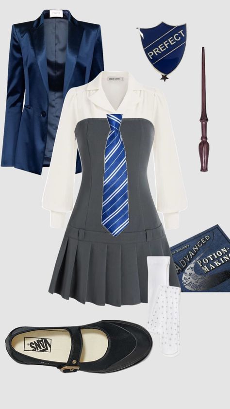 Modern Ravenclaw Uniform outfit Modern Ravenclaw, Ravenclaw Cosplay, Ravenclaw Uniform, Harry Potter Uniform, Ravenclaw Outfit, Hogwarts Uniform, Hogwarts Dr, Harry Potter Cosplay, Character Inspired Outfits