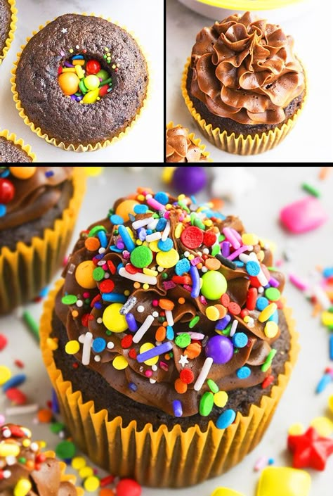 Birthday Cupcakes (Pinata Cupcakes) - CakeWhiz 5 Year Birthday Cupcakes, Chocolate Birthday Cupcakes Ideas, Birthday Cupcakes Chocolate, Boys Cupcakes Birthday, Cupcakes Birthday Boy, Cupcake Ideas For Boys, Cupcakes For Boys Birthday, Simple Birthday Cupcakes, Boy Birthday Cupcakes