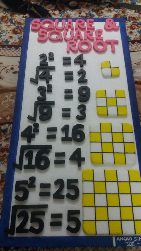 Maths - Square and square root model/project How To Teach Square Roots, Maths Still Models For Exhibition, Mathematics Models For Exhibition, Math Exhibition Ideas, Maths Model Ideas, Maths Working Models For Exhibition, Math Models Project, Maths Working Model Ideas, Maths Models For Exhibition Ideas