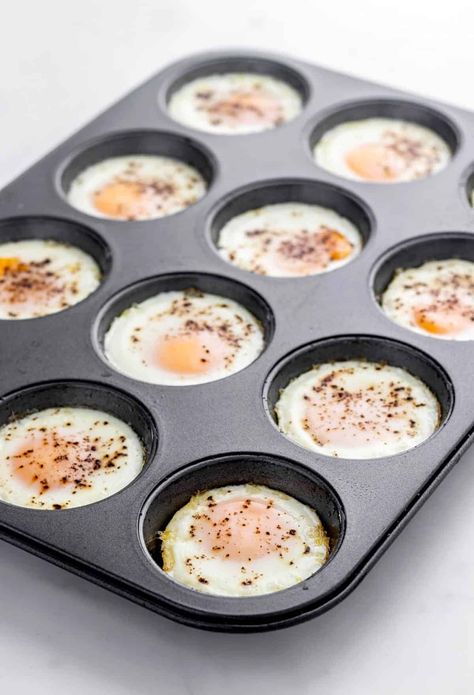 How to Bake Eggs in A Muffin Tin {Oven Baked Eggs} Oven Baked Eggs For Egg Salad, Eggs In Muffin Cups, Hard Boiled Eggs In Oven Muffin Tins, Baked Eggs In Muffin Tin With Sausage, Cupcake Pan Eggs, Cook Eggs In Muffin Tin, Cupcake Tin Eggs, Cupcake Eggs Breakfast, Cupcake Eggs Breakfast Muffin Pans