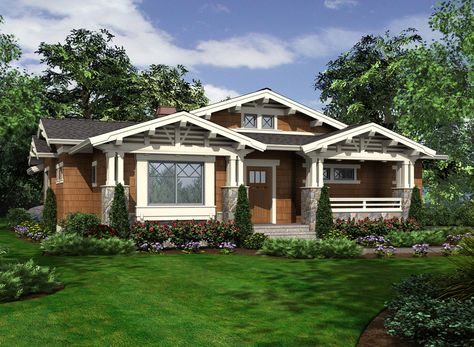 Plan 132-194 - Houseplans.com One Story Bungalow, House Plans One Story, Bungalow Homes, Bungalow House Plans, Craftsman Style Homes, Craftsman Style House Plans, Craftsman House Plan, Craftsman Bungalows, Bungalow House