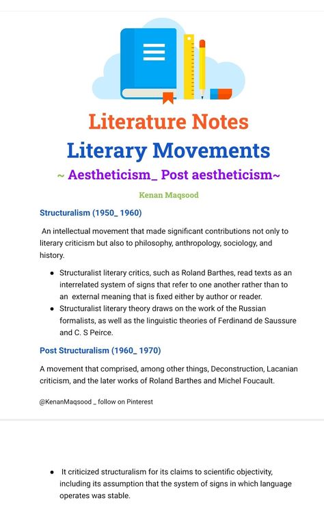 Aestheticism and post aestheticism title was written mistakenly . Literary movements and history of English literature... Structuralism Literary Theory, How To Study English, Literary Movements, Post Structuralism, Structuralism, History Of English Literature, Literature Notes, History Of Literature, Literature Study Guides