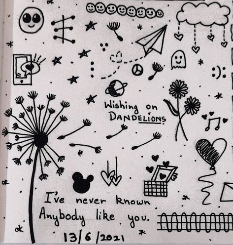 Song doodle :) Dandelions Song Drawing, Pen Doodles Easy Aesthetic, Notebook Drawings Doodles Sketches, Diary Drawing Ideas Doodles, Song Doodles Lyric Art, Journal Ideas Lyrics, Doddleoddle Art Easy Aesthetic, Music Doodles Aesthetic, Doodle Art Music