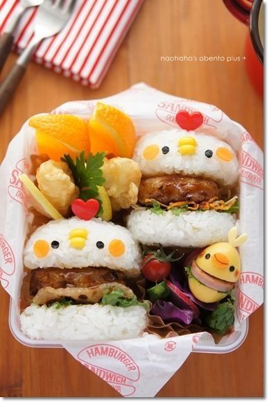 Rice Burger, Bento Box Lunch For Kids, Kreative Snacks, Cute Lunch Boxes, Kawaii Bento, Cute Bento, God Mad, Bento Recipes, Läcker Mat