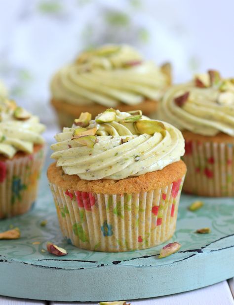 my bare cupboard: Pistachio cupcake with pistachio-lime cream cheese frosting Rose Muffins, Pistachio Cupcakes, Raspberry Cupcakes, Lime Cream, Banana Cupcakes, Cupcakes With Cream Cheese Frosting, Pistachio Cream, Pistachio Cake, Lemon Cupcakes