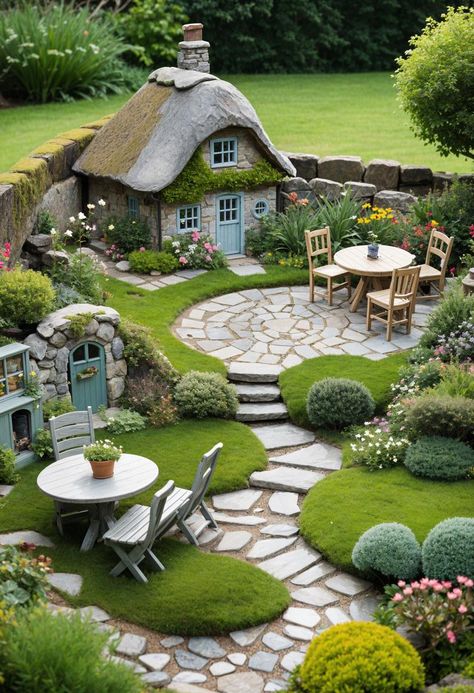 25 Beautiful Cottage Garden Ideas  Check more at https://zugnews.com/25-beautiful-cottage-garden-ideas/ Cute Cottage Garden, Backyard Greenery Ideas, Garden Miniature Ideas, Small Cottage Backyard, Mini Forest Garden, Miniature Garden House, Miniature Gardens Design Ideas, Cottage With Garden, Fairytale Cottage Exterior Garden