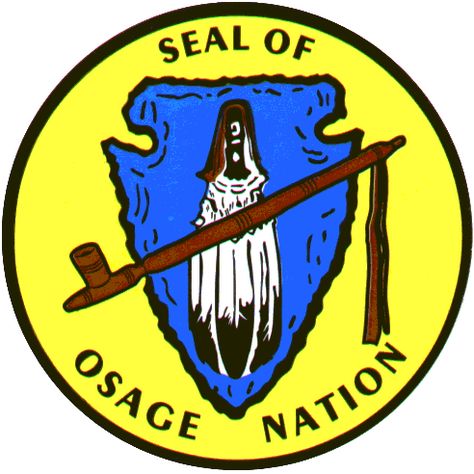 Official seal of the Osage Nation  adopted in 1957. The Osage Nation -- a Native American Siouan-speaking tribe which is federally recognized and currently based  mainly in Osage County, Oklahoma. It first originated in the Ohio River valley of present-day Kentucky. After years of war with invading Iroquois, the Osage migrated west of the Mississippi River to their historic lands in present-day Arkansas, Missouri, Kansas, and Oklahoma by the mid-17th century. Seal Gif, Osage Tribe, Tribe Art, Native American Church, Osage Nation, Osage County, Oklahoma History, American Indian History, Native American Photos