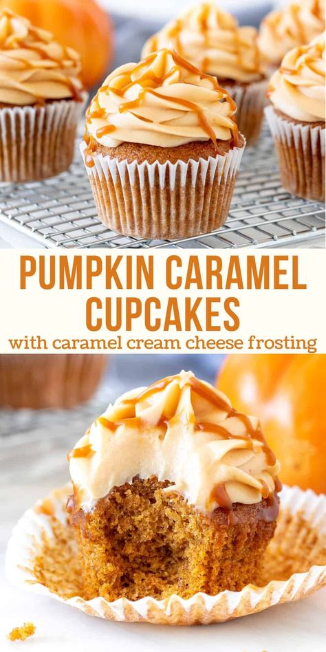 Caramel Cream Cheese Frosting, Cupcakes With Caramel, Pumpkin Cupcake, Dessert Parfait, Caramel Cupcakes, Fall Baking Recipes, Fun Dessert, Caramel Cream, Pumpkin Recipes Dessert