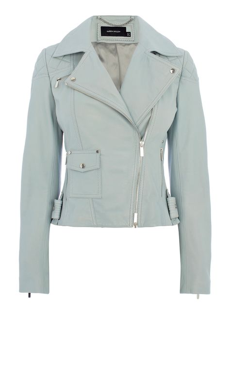 Signature leather biker jacket | Luxury Women's leather | Karen Millen Pastel Leather Jacket, Green Moto Jacket, Pastel Jacket, Pastel Leather, Green Leather Jackets, Real Leather Jacket, Faux Leather Moto Jacket, Leather Biker Jacket, Karen Millen