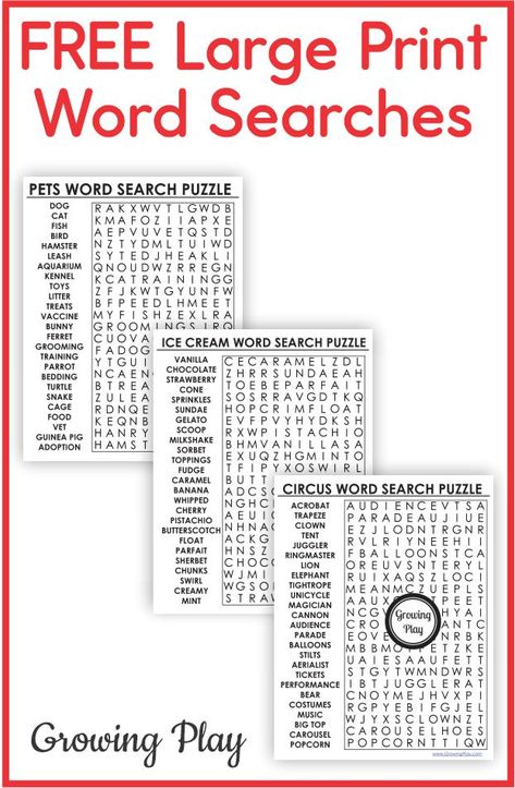 Printable Large Print Word Search Puzzles FREE - Growing Play Large Print Crossword Puzzles Printable, Large Print Word Search Printable, Large Print Word Searches For Seniors Free Printable, Free Printable Word Searches For Adults, Large Print Word Searches For Seniors, Free Word Search Puzzles Printables, Free Word Search Printables, Free Printable Crossword Puzzles, Holiday Word Search