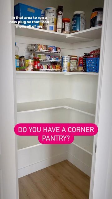 Industrial Pantry Ideas, Bottom Shelf Pantry Storage, Pantry With Black Shelves, Small Pantry Renovation, Pantry Shelf Spacing Guide, Corner Pantry Shelving Ideas, Pantry Layout Ideas, Small Pantry Design, Diy Corner Pantry