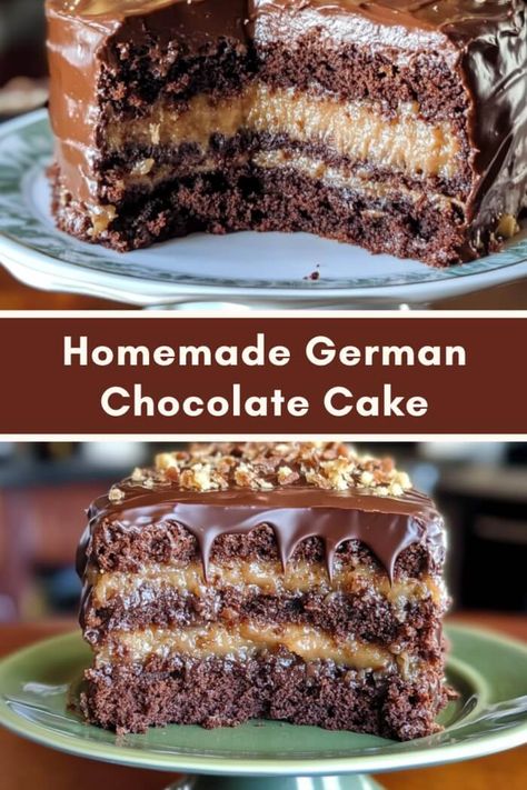 Homemade German Chocolate Cake Bakers Cake Recipe, German Chocolate Recipes Desserts, Authentic German Chocolate Cake Recipe, Home Made German Chocolate Cake Recipe, Chocolate German Cake Recipes, Birthday Dessert Ideas Easy, German Chocolate Frosting Recipe, Bakery Cake Ideas, Easy German Chocolate Cake Frosting