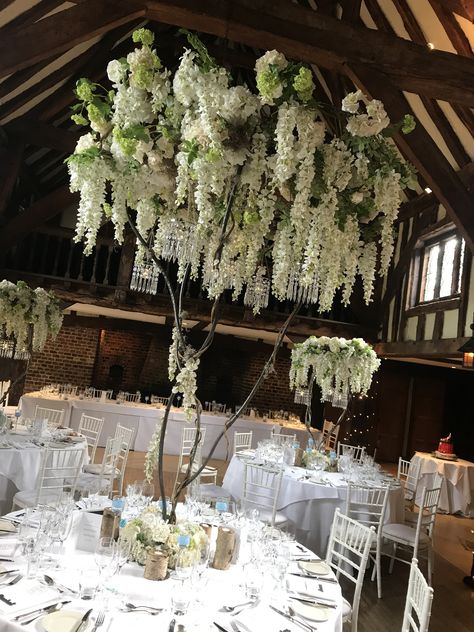 Tree Centrepiece Wedding, Tree Centrepiece, Enchanted Wedding Decor, Glass Vase Wedding Centerpieces, Popular Wedding Themes, Wisteria Wedding, Wedding Tree Decorations, Enchanted Tree, Wisteria Tree