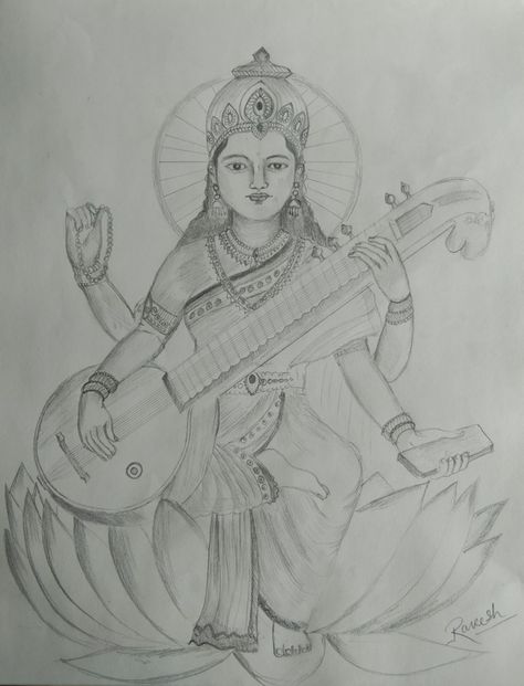 Mata saraswati maa Sarswati Maa Drawings Pencil, Saraswati Mata Drawing Sketch, Saraswati Maa Drawing Easy, Saraswati Goddess Sketch, Sarswati Maa Drawing Easy, Saraswati Mata Drawing, Saraswati Maa Drawing, Maa Saraswati Drawing, Saraswati Drawing