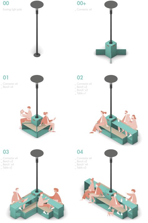 Outdoor Modular Furniture, Urban Installation Public Spaces, Outdoor Public Space Design, Urban Intervention Architecture, Urban Furniture Design Concept, Modular Urban Furniture, Placemaking Public Spaces, Tactical Urbanism Public Spaces, Modular Outdoor Furniture