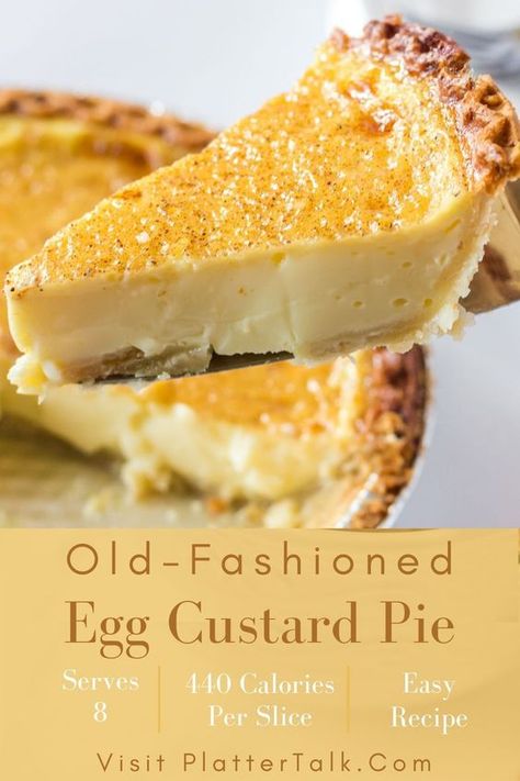 Gluten Free Egg Custard Pie, Custer Pie Recipes, Grandmas Egg Custard Pie, Eggnog Custard Pie Recipe, Taste Of Home Pies, Eggs Custard Pie, Many Eggs Recipes, Amish Custard Pie, Crustless Custard Pie Recipe Easy