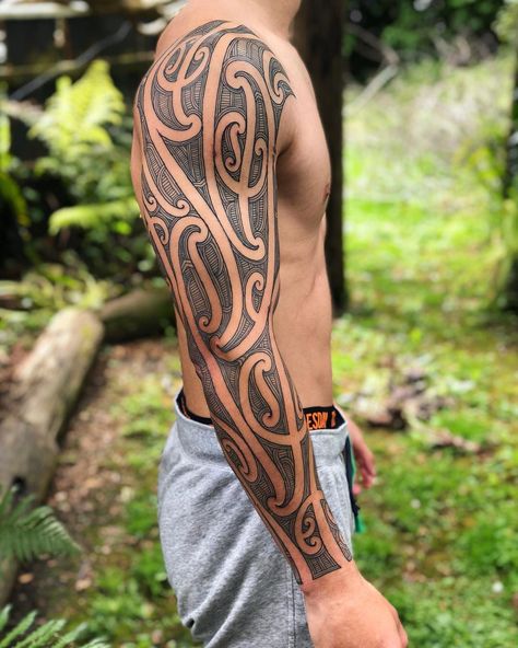 ull sleeve finished for @nthvn #tamoko Taking bookings for December, message for detail Polynesian Tattoo Half Sleeve, Creative Sleeve Tattoos, Tamoko Maori Design, Māori Tattoo, Maori Moko, Box Braids Natural Hair, Maori Tattoo Patterns, Ta Moko Tattoo, Tattoo Half Sleeve