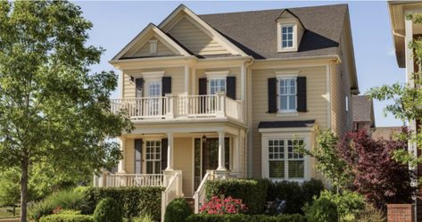 7 Cream Siding Color Scheme Options for Your Home | Allura USA Shutter Colors For Cream Siding, Cream Siding, Brown Shutters, Siding Choices, Exterior Siding Colors, Siding Styles, Red Shutters, Blue Siding, Board And Batten Exterior