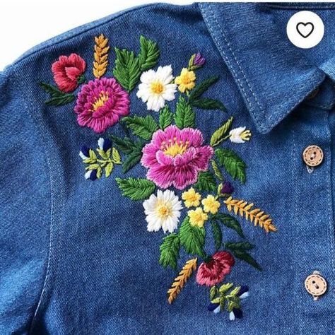 Hand Embroidered Denim, Pins On Denim Jacket, Denim Jacket Embroidery, Embroidered Denim Shirt, Pretty Hats, Denim Fashion Women, Hand Embroidery Patterns Flowers, Basic Embroidery Stitches, Bridesmaid Shirts