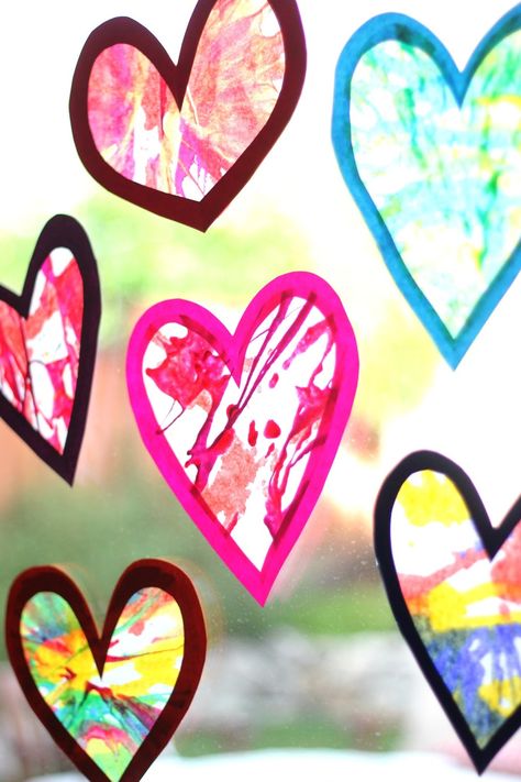 Spin Art Heart Suncatchers - Toddler Approved Heart Suncatchers, Valentines Day Crafts For Preschoolers, February Crafts, Valentine's Day Crafts For Kids, Preschool Valentines, Salad Spinner, Valentine Crafts For Kids, Spin Art, Art Heart