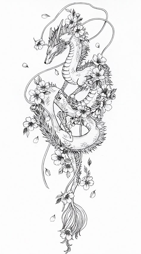 Chinese Dragon Sleeve Tattoo, Spine Dragon Tattoo, Cherry Blossom Dragon Tattoo, Spider Tattoo For Women, Dragon Tattoo With Flowers, Arm Wrap Tattoo, Dragon Tattoo Back, Tato Naga, Dragon Tattoo For Women