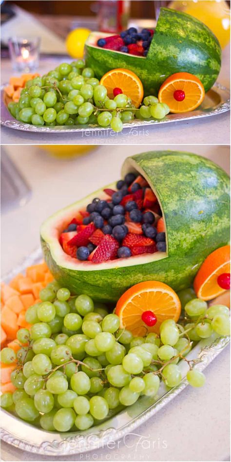 Baby Shower Fruit Tray, Watermelon Baby Carriage, Lime Glaze, Baby Shower Fruit, Lime Fruit, Baby Shower Snacks, Fest Mad, Babyshower Party, Watermelon Baby