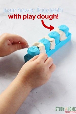 Learn how to floss teeth with play dough and Duplo/Megablocks! This is a great fine motor activity for kids and a great one for learning about dental hygiene. A tooth activity perfect for dental health month! Floss Teeth, Dental Health Week, Dental Health Preschool, Hygiene Activities, Dental Health Activities, Dental Health Month, Fine Motor Activity, Fine Motor Activities For Kids, Health Activities