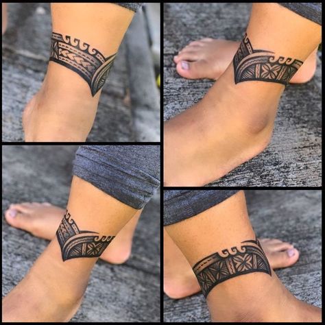 Hawaiian Band Tattoos For Women, Maori Ankle Tattoo, Serene Tattoo, Hawaiin Tattoo, Luv Tattoo, Maori Tattoo Frau, Ankle Band Tattoo, Leg Band Tattoos, Food Tattoo